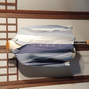 Zara Woman Navy and White Striped Button Down Shirt Sz S